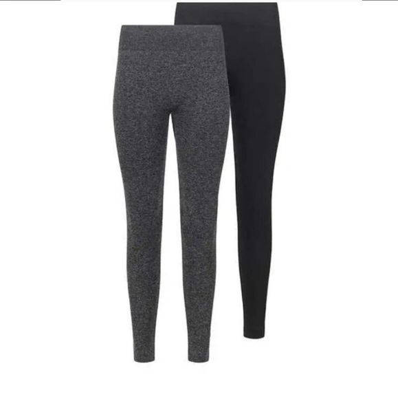 New! Lemon Fleece Lined Leggings 2 Pack Women's Size Large Grey Black Seamless - Picture 2 of 11